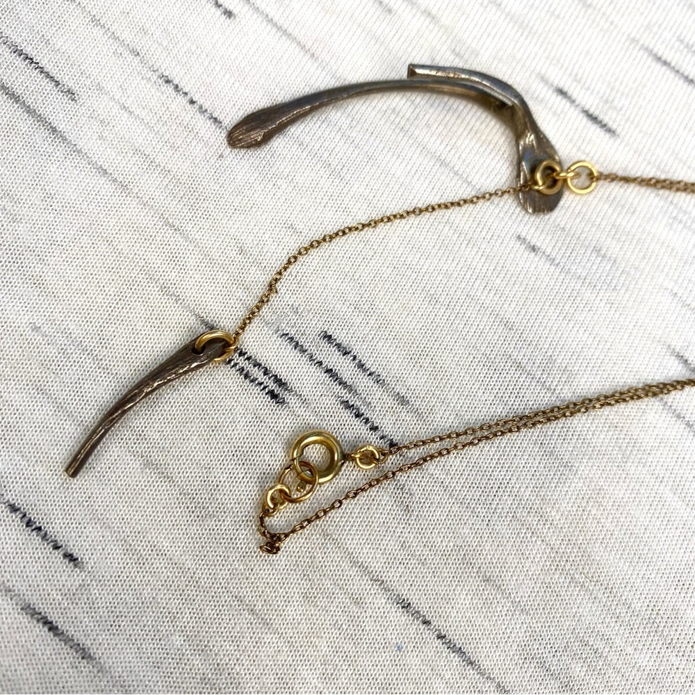 NWOT Asymmetrical Wishbone Lariat Gold Plated & Pewter Artisan Necklace - Picture 8 of 8